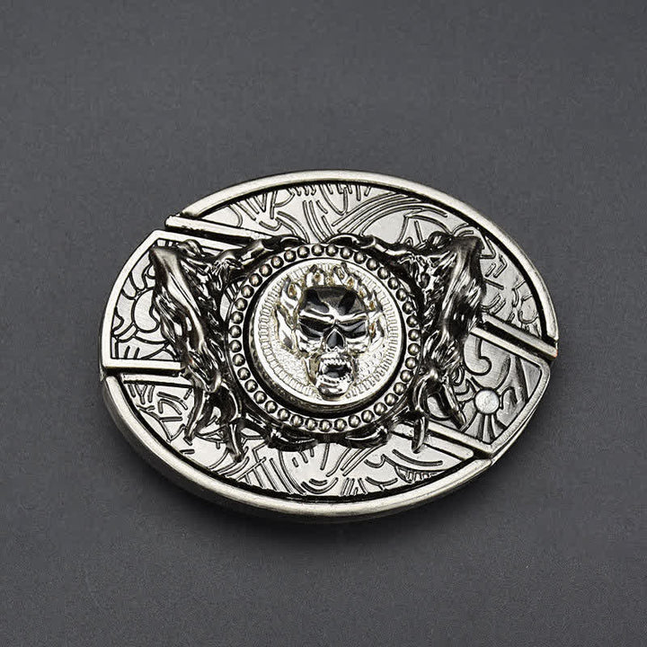 Men's Rotating Skull Leather Belt With Folding Knife