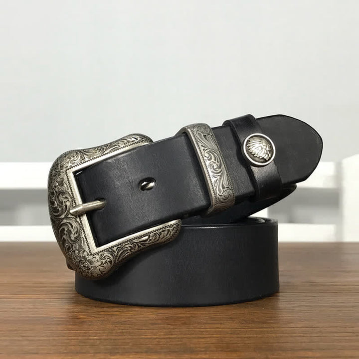 Engraved Floral Indian Element Loop Leather Belt