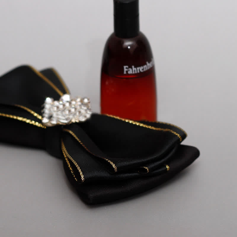 Men's Rhinestone Flower Golden Edge Bow Tie - image 3