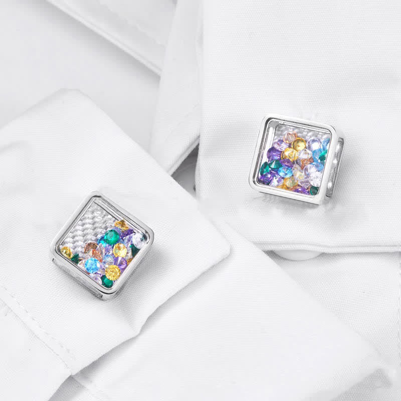 Men's Colorful Zircon Silver Square Cufflinks