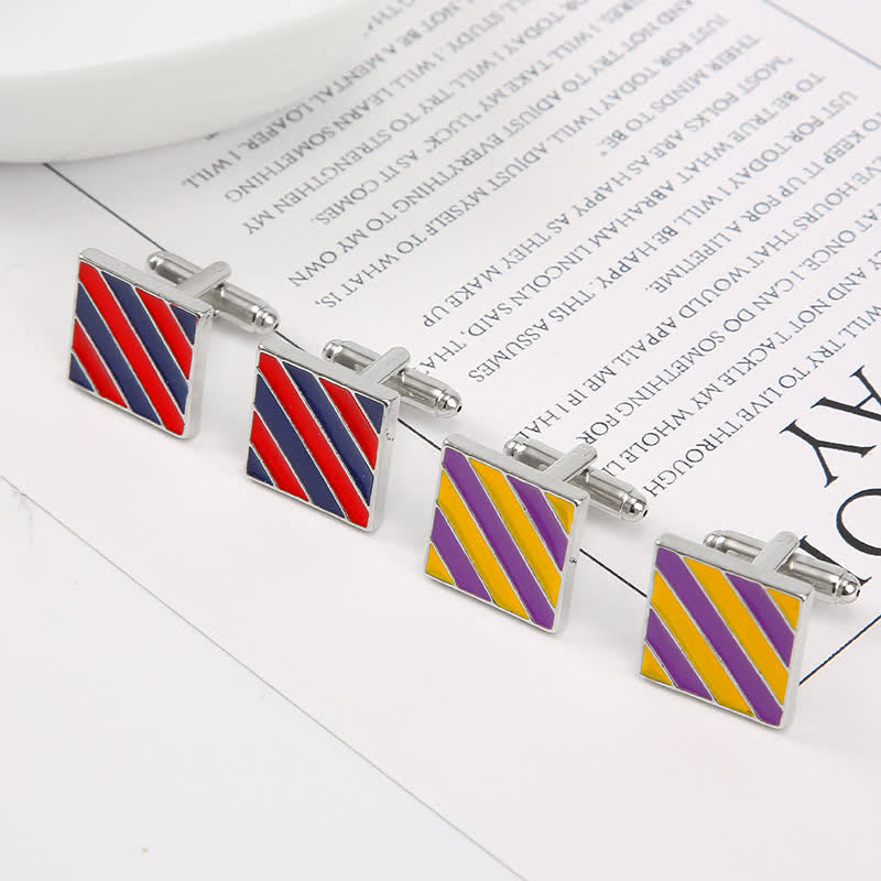 Men's Classical Two Tone Square Striped Cufflinks