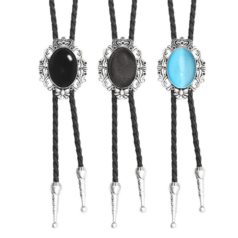 Vintage Silver Plated Bolo Tie With Handcrafted Lotus Rose Quartz Stone - Adjustable Rope Tie - View #9