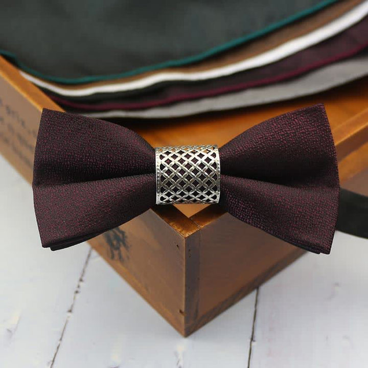 Men's Classic Silver Metal Core Wedding Bow Tie
