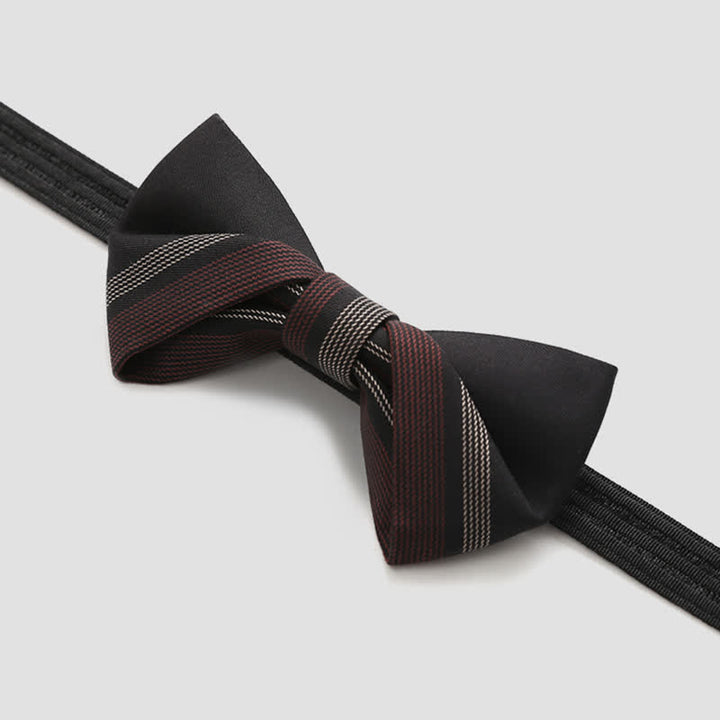 Men's Burgundy & Black Striped Formal Bow Tie
