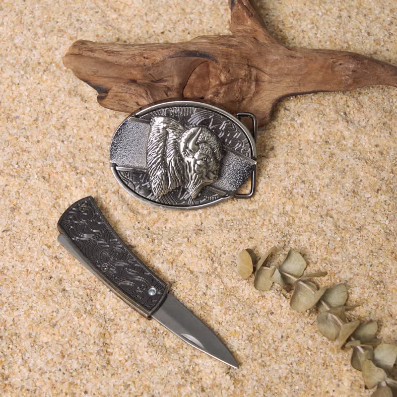 Wild Life DIY Hidden Folding Knife Leather Belt Buckles Bundle Set