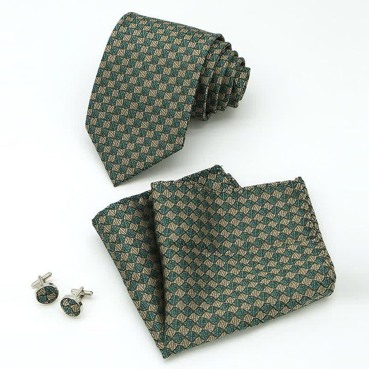 3Pcs Men's Gentlement Checked Plaid Necktie Set
