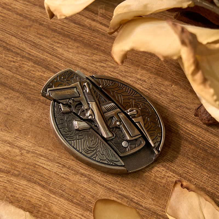 Dual Guns DIY Hidden Knife Belt Buckle Star Flask Buckle Rose Lighter Bundle Set