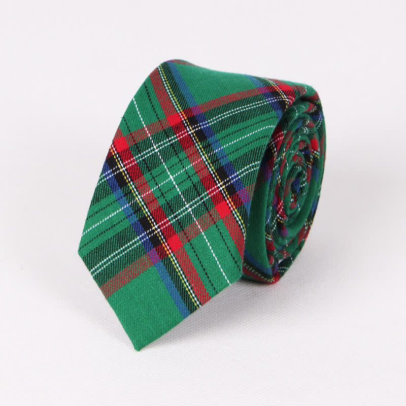 Men's Traditional Green Red Check Plaid Necktie