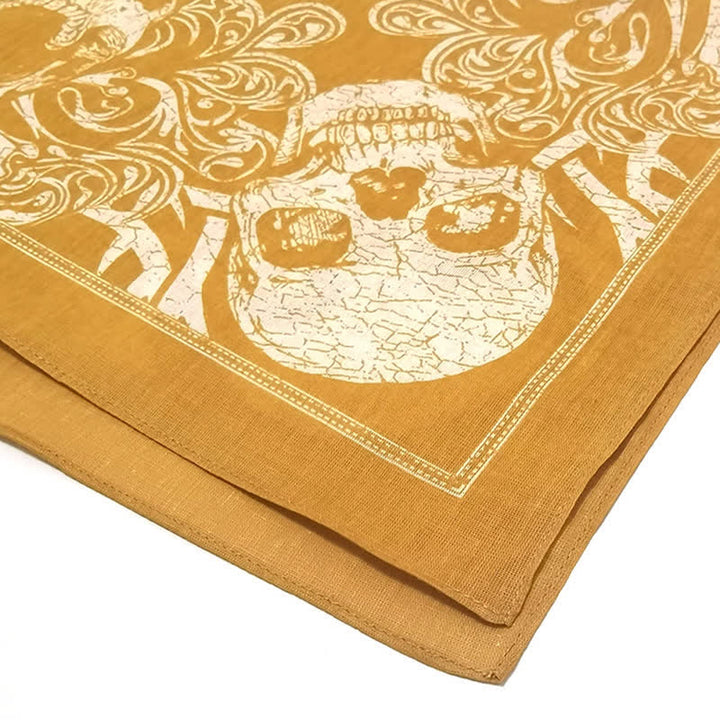 Yellow & White Pirate Skeleton Skull Print Square Scarf