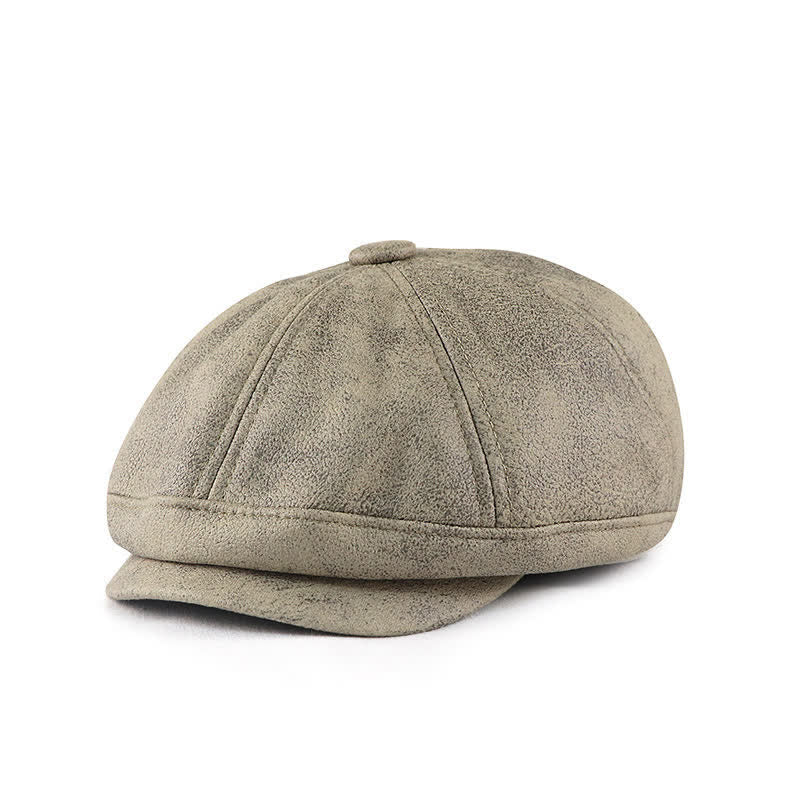 Washed Distressed Vintage Artist Leather Beret Hat - Light Gray - M (22"-22 7/8") - image 7