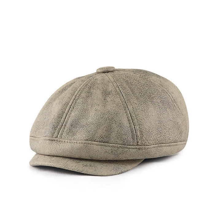 Washed Distressed Vintage Artist Leather Beret Hat - Light Gray - M (22"-22 7/8") - image 7