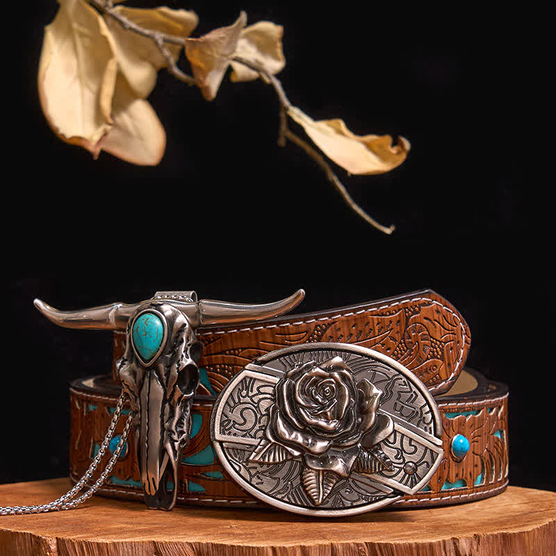 Practical DIY Hidden Knife Buckle Turquoise Longhorn Bull Pendant Bundle Set