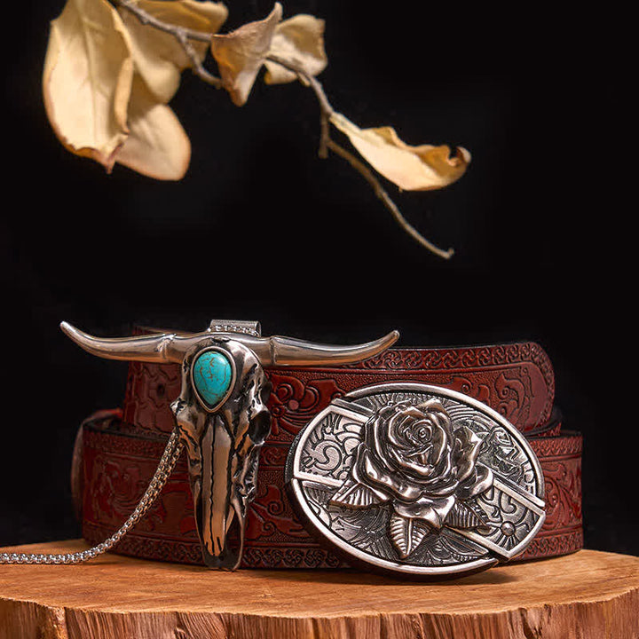 Practical DIY Hidden Knife Buckle Turquoise Longhorn Bull Pendant Bundle Set