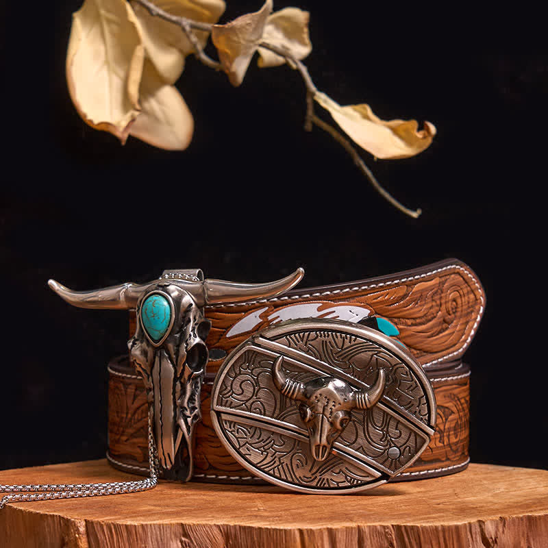 Practical DIY Hidden Knife Buckle Turquoise Longhorn Bull Pendant Bundle Set