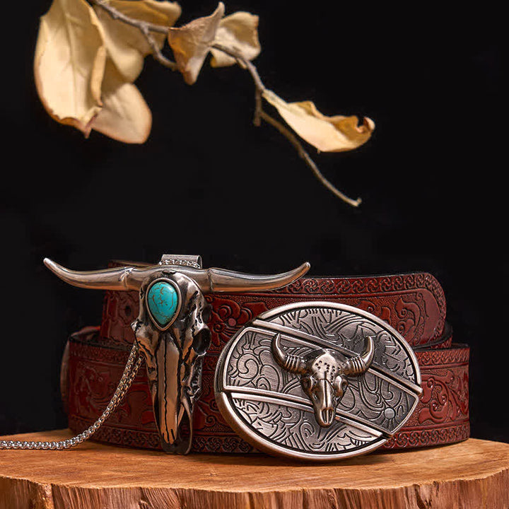 Practical DIY Hidden Knife Buckle Turquoise Longhorn Bull Pendant Bundle Set