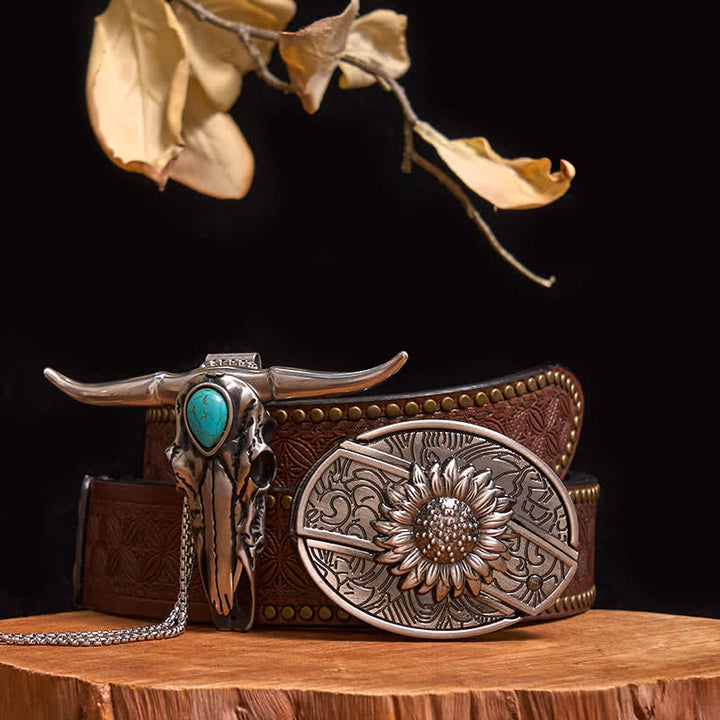 Practical DIY Hidden Knife Buckle Turquoise Longhorn Bull Pendant Bundle Set
