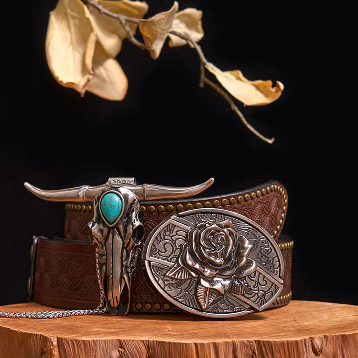 Practical DIY Hidden Knife Buckle Turquoise Longhorn Bull Pendant Bundle Set