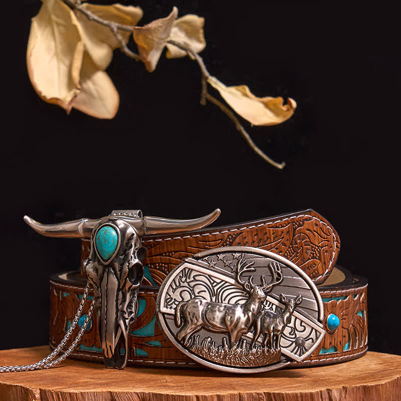 Practical DIY Hidden Knife Buckle Turquoise Longhorn Bull Pendant Bundle Set