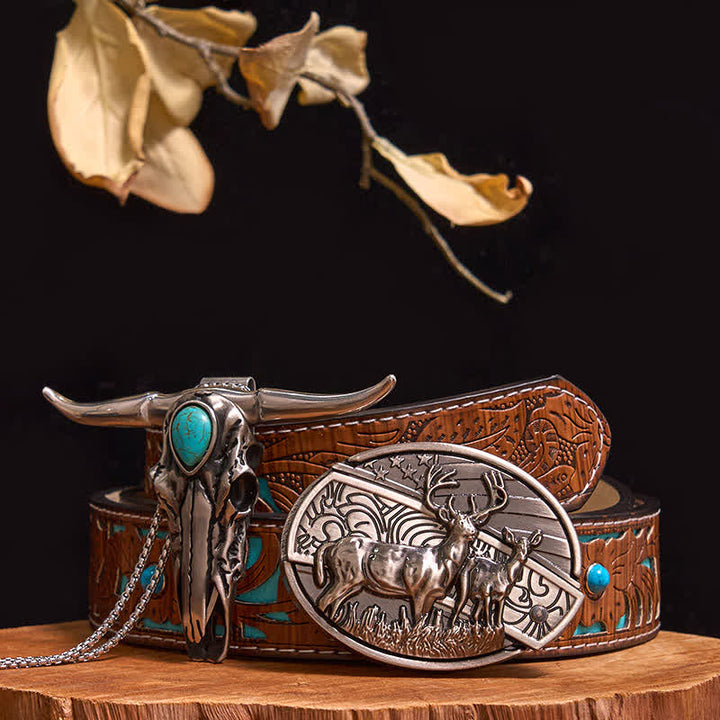 Practical DIY Hidden Knife Buckle Turquoise Longhorn Bull Pendant Bundle Set