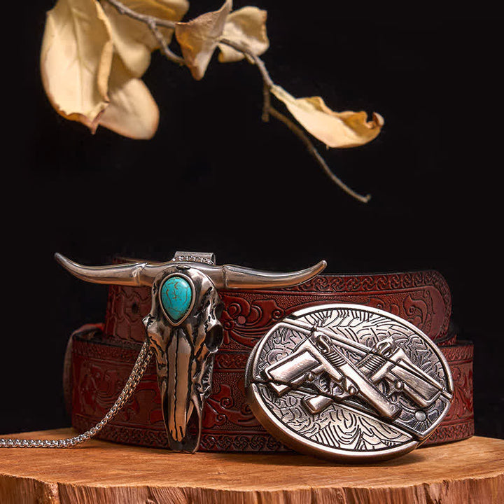 Practical DIY Hidden Knife Buckle Turquoise Longhorn Bull Pendant Bundle Set