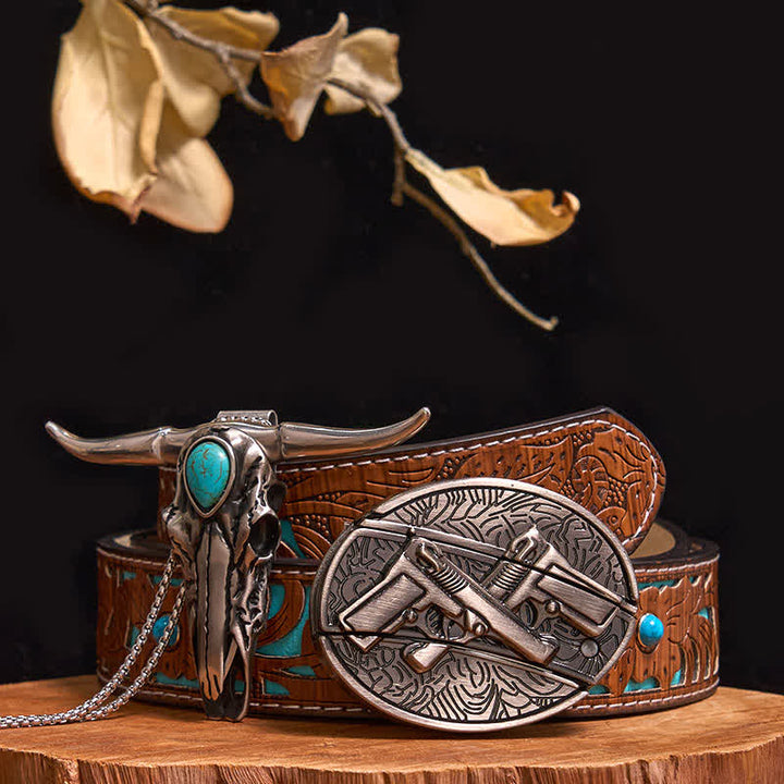 Practical DIY Hidden Knife Buckle Turquoise Longhorn Bull Pendant Bundle Set