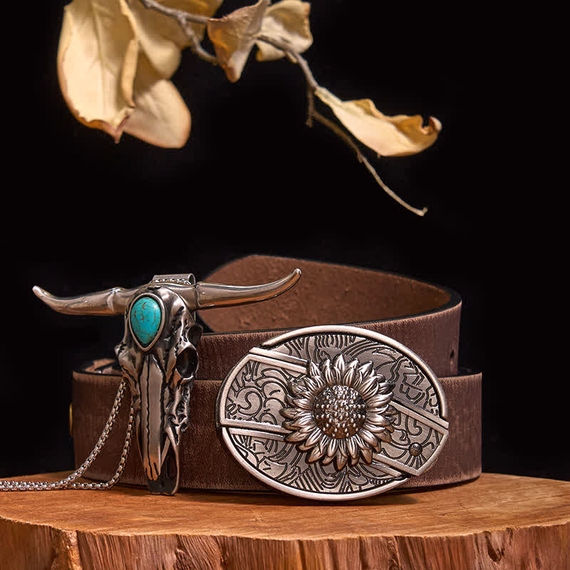 Practical DIY Hidden Knife Buckle Turquoise Longhorn Bull Pendant Bundle Set