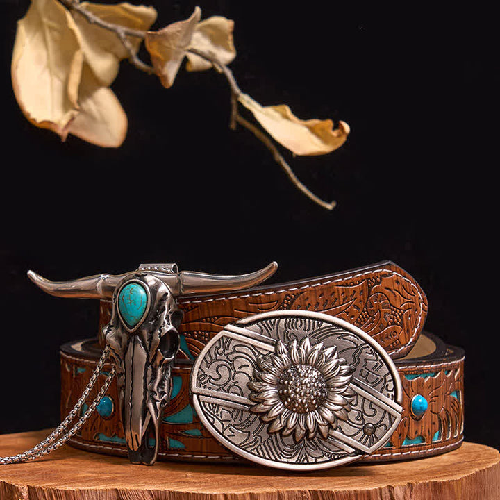 Practical DIY Hidden Knife Buckle Turquoise Longhorn Bull Pendant Bundle Set