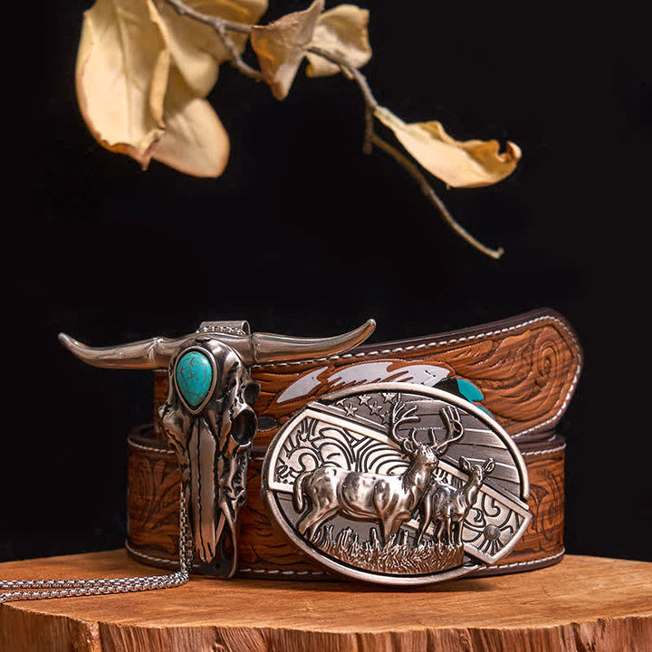 Practical DIY Hidden Knife Buckle Turquoise Longhorn Bull Pendant Bundle Set