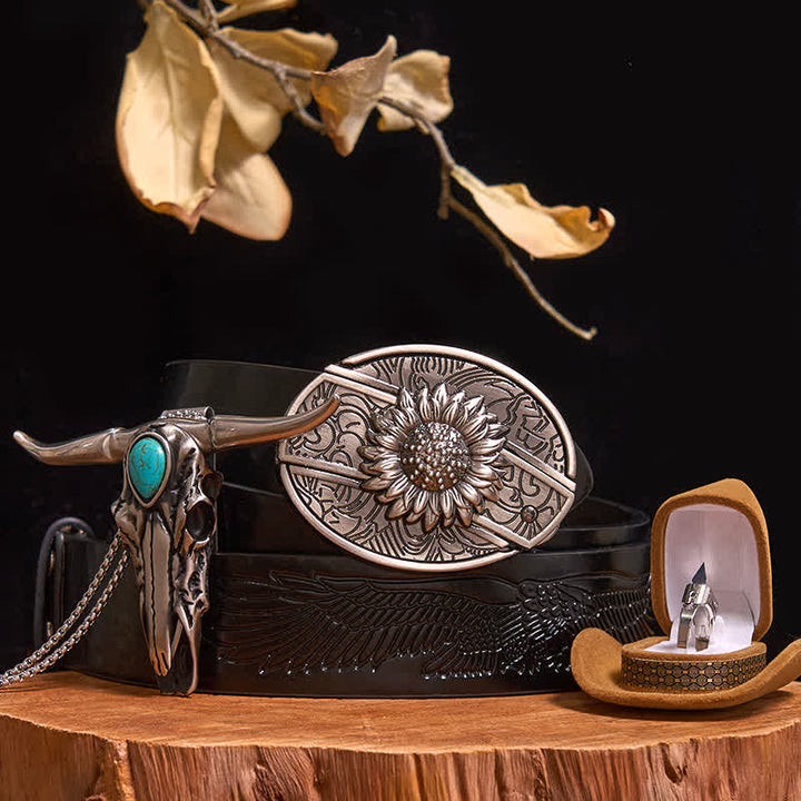 DIY Hidden Knife Belt Buckle Turquoise Bull Pendant Knife Ring Bundle Set