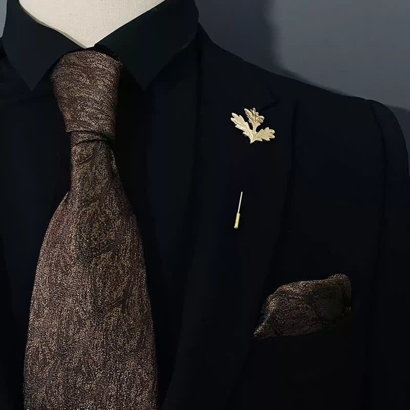 2Pcs Men's Imitation Gilding Gold & Brown Handkerchief Necktie Set