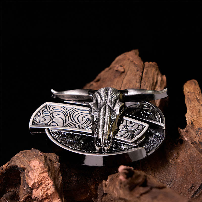Bull's Head DIY Hidden Knife Silver Western Vintage Buckle Leather Belt - image 2