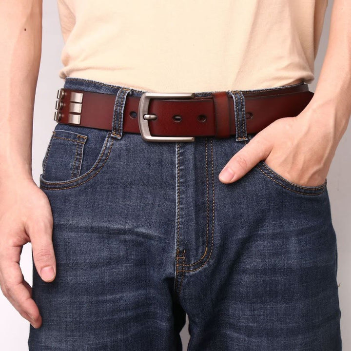 Genuine Leather Waistband For Men Punk Rivet Belt