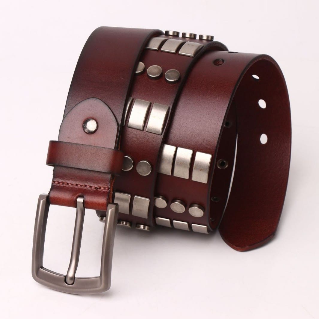 Genuine Leather Waistband For Men Punk Rivet Belt