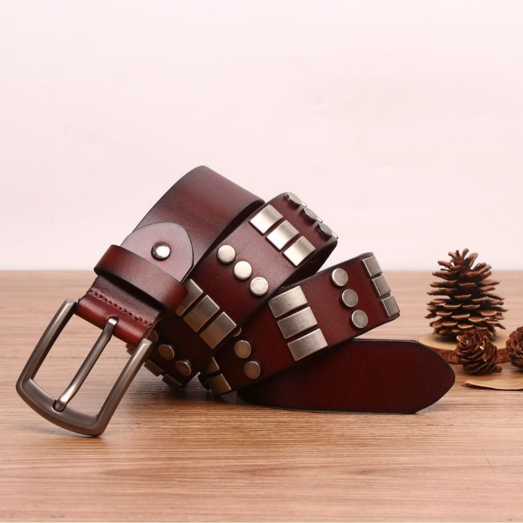 Genuine Leather Waistband For Men Punk Rivet Belt