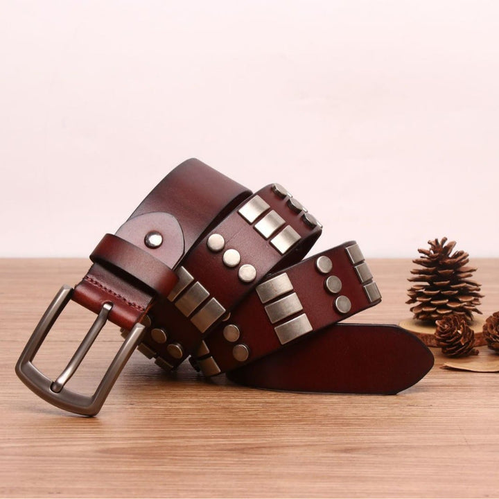 Genuine Leather Waistband For Men Punk Rivet Belt