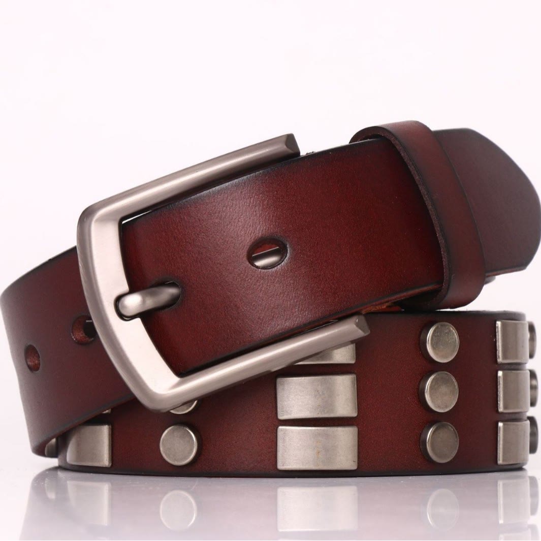 Genuine Leather Waistband For Men Punk Rivet Belt