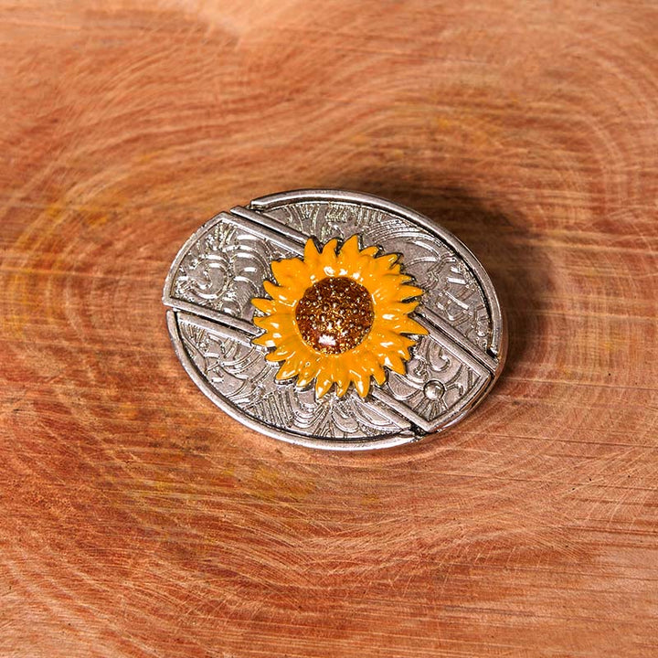 Men's Colorful Sunflower DIY Hidden Knife Western Buckle Leather Belt (Pre-Sale)