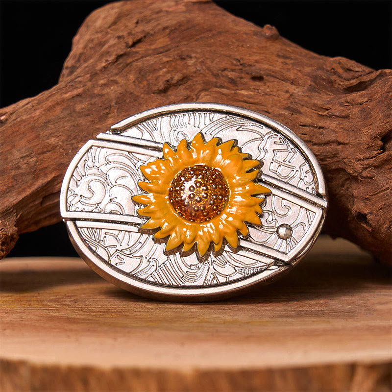 Men's Colorful Sunflower DIY Hidden Knife Western Buckle Leather Belt (Pre-Sale)
