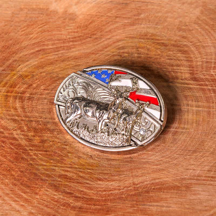 Men's DIY Enameled USA Flag & Deer Hidden Folding Knife Leather Belt (Pre-Sale)
