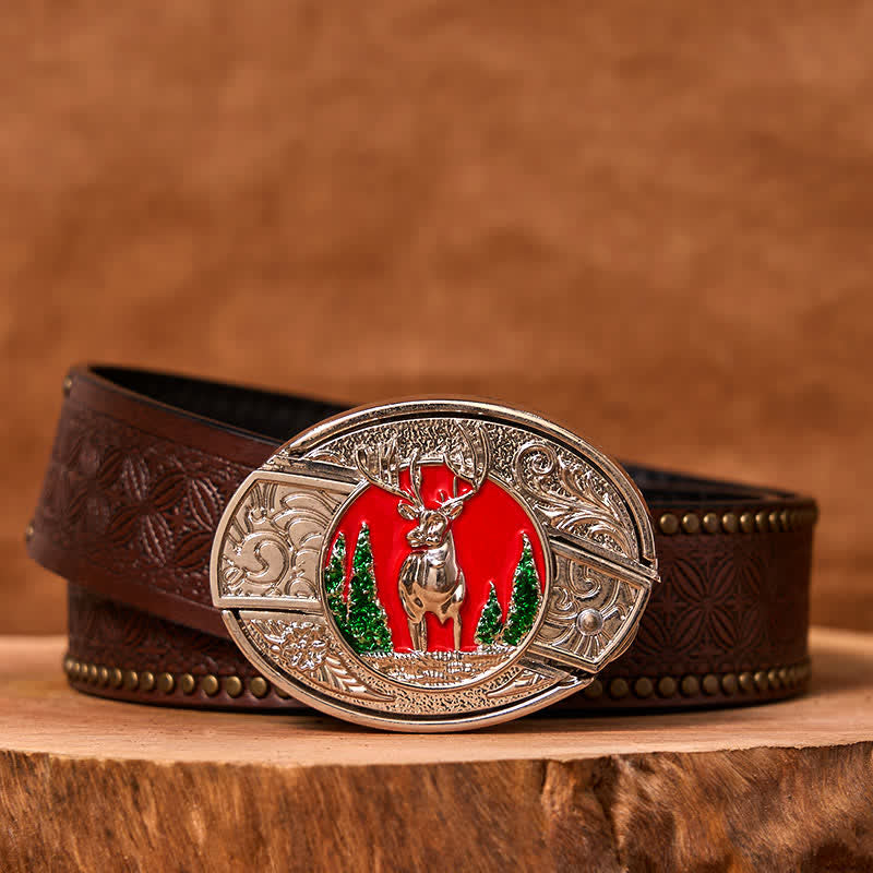 Men's DIY Colored Mountain Elk Hidden Folding Knife Leather Belt (Pre-Sale)