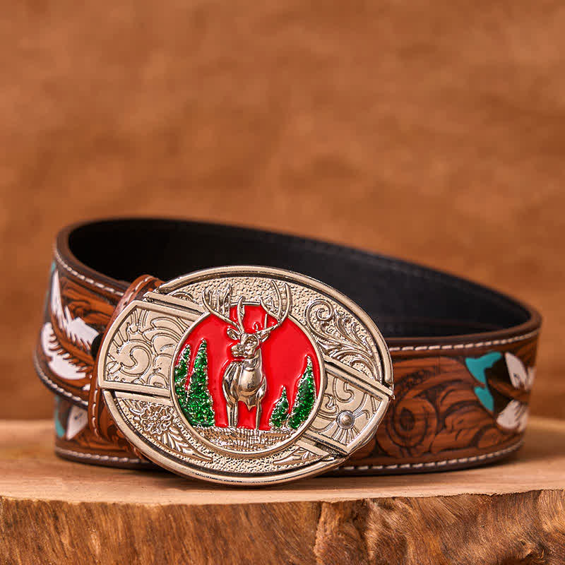 Men's DIY Colored Mountain Elk Hidden Folding Knife Leather Belt (Pre-Sale)