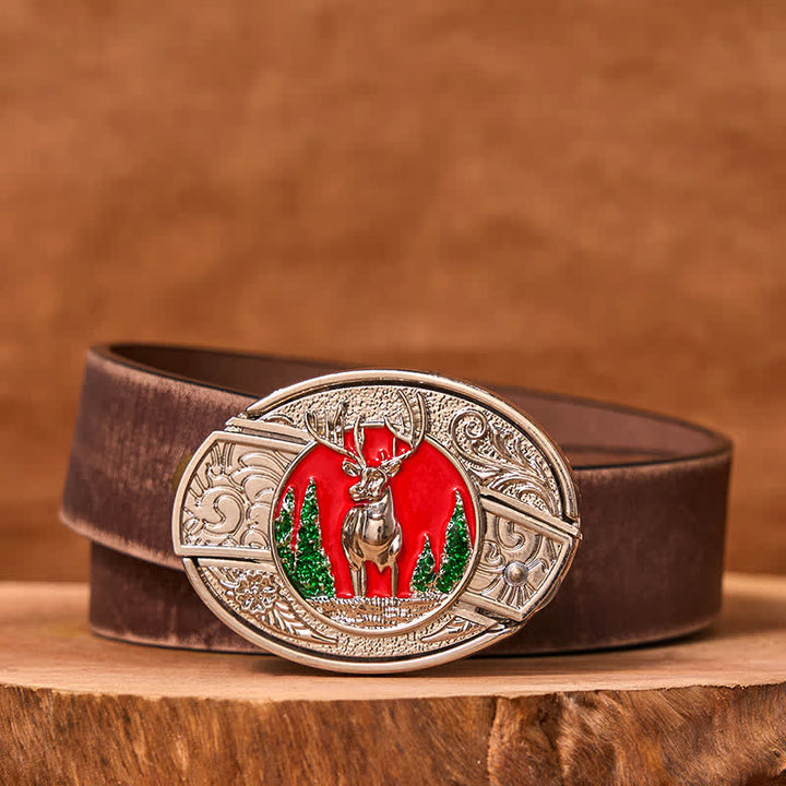 Men's DIY Colored Mountain Elk Hidden Folding Knife Leather Belt (Pre-Sale)