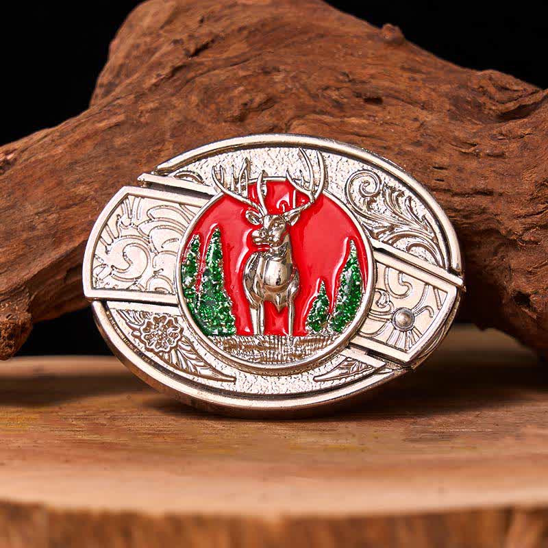 Men's DIY Colored Mountain Elk Hidden Folding Knife Leather Belt (Pre-Sale)