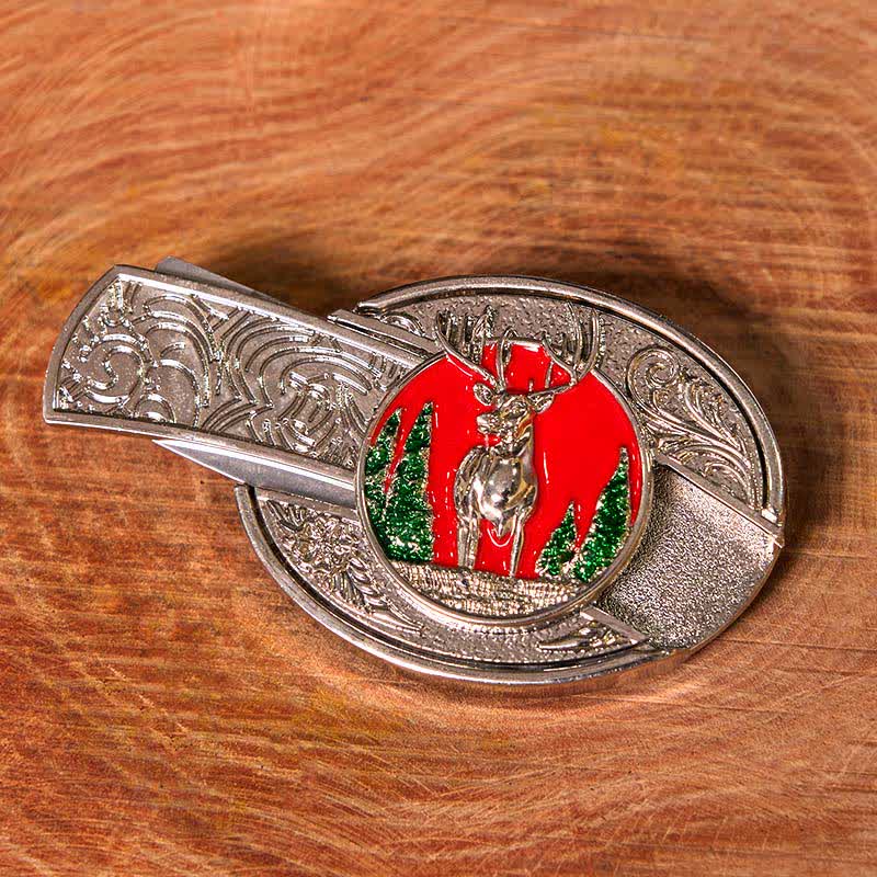 Men's DIY Colored Mountain Elk Hidden Folding Knife Leather Belt (Pre-Sale)