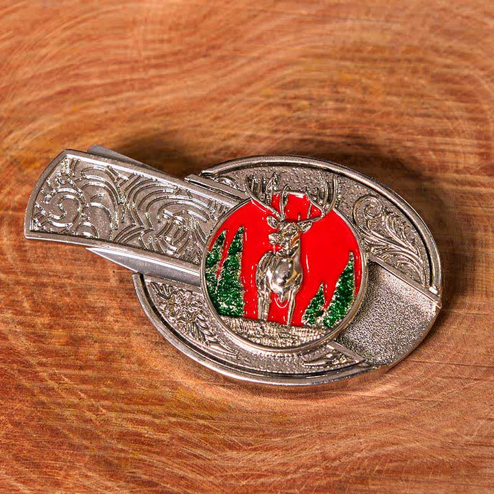 Men's DIY Colored Mountain Elk Hidden Folding Knife Leather Belt (Pre-Sale)