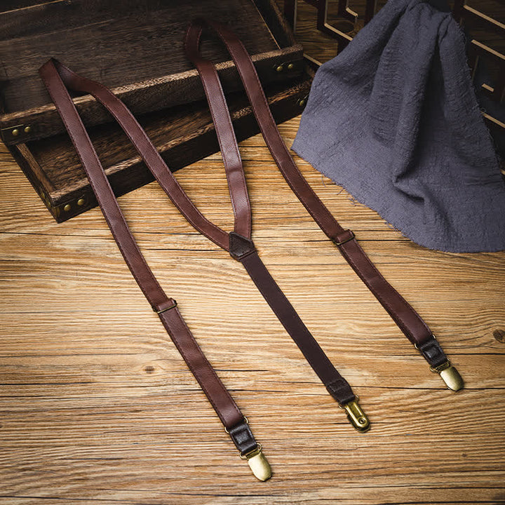 Dark Brown Vintage Adjustable Leather Suspenders