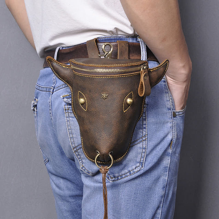Genuine Crazy Horse Leather Cow Head Belt Bag
