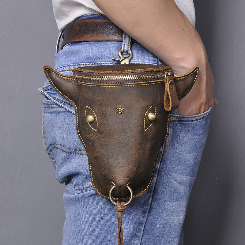 Genuine Crazy Horse Leather Cow Head Belt Bag