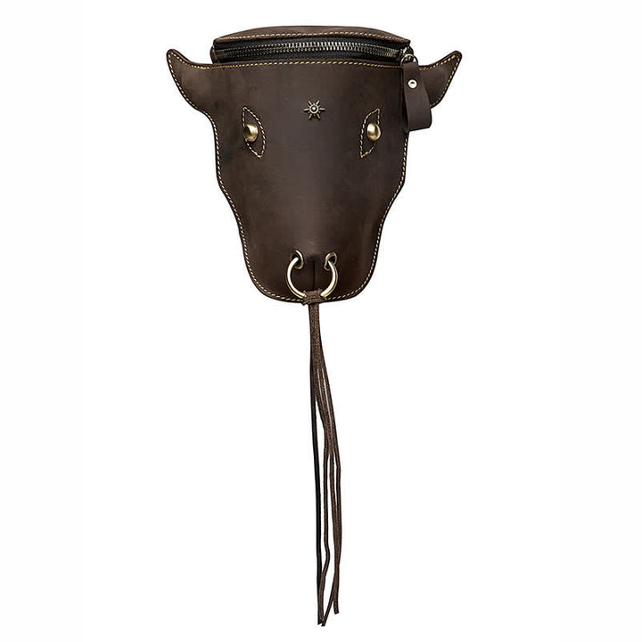 Genuine Crazy Horse Leather Cow Head Belt Bag
