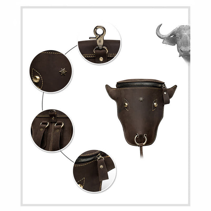 Genuine Crazy Horse Leather Cow Head Belt Bag